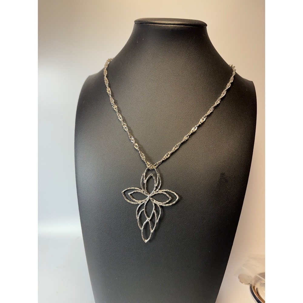 Pendant Necklace Silver Tone Abstract Floral Statement Whimsygoth Boho Chic
